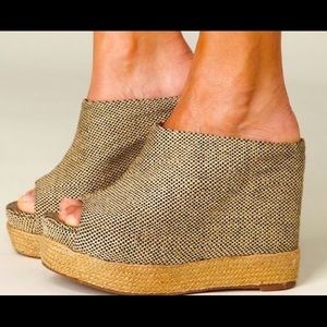 Jeffrey Campbell Tweed Amanda Mule Wedges Sz 9.5